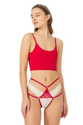 Kırmızı Dantel ve Halka Detaylı Özel Bölgesi Açık Bikini Külot CTNHLL6014
