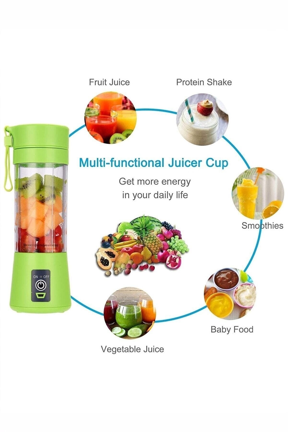STFAST Taşınabilir Şarjlı Shaker Smootie El Blender Hızlı Bebek Maması Hazırlama Aleti 6 Bıçaklı Yeşil fotoğrafı 5 (önizleme)