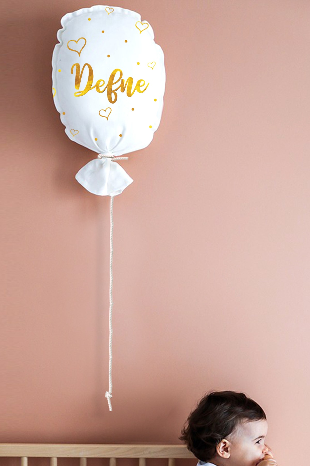 Miomundo Bebek & Çocuk Odası Uçan Balon Dekoratif Kalpli Yastık Altın Isimli