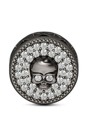 Zirkon Taşlı Kurukafa Siyah Kaplama Gümüş Charm CHR010024DR