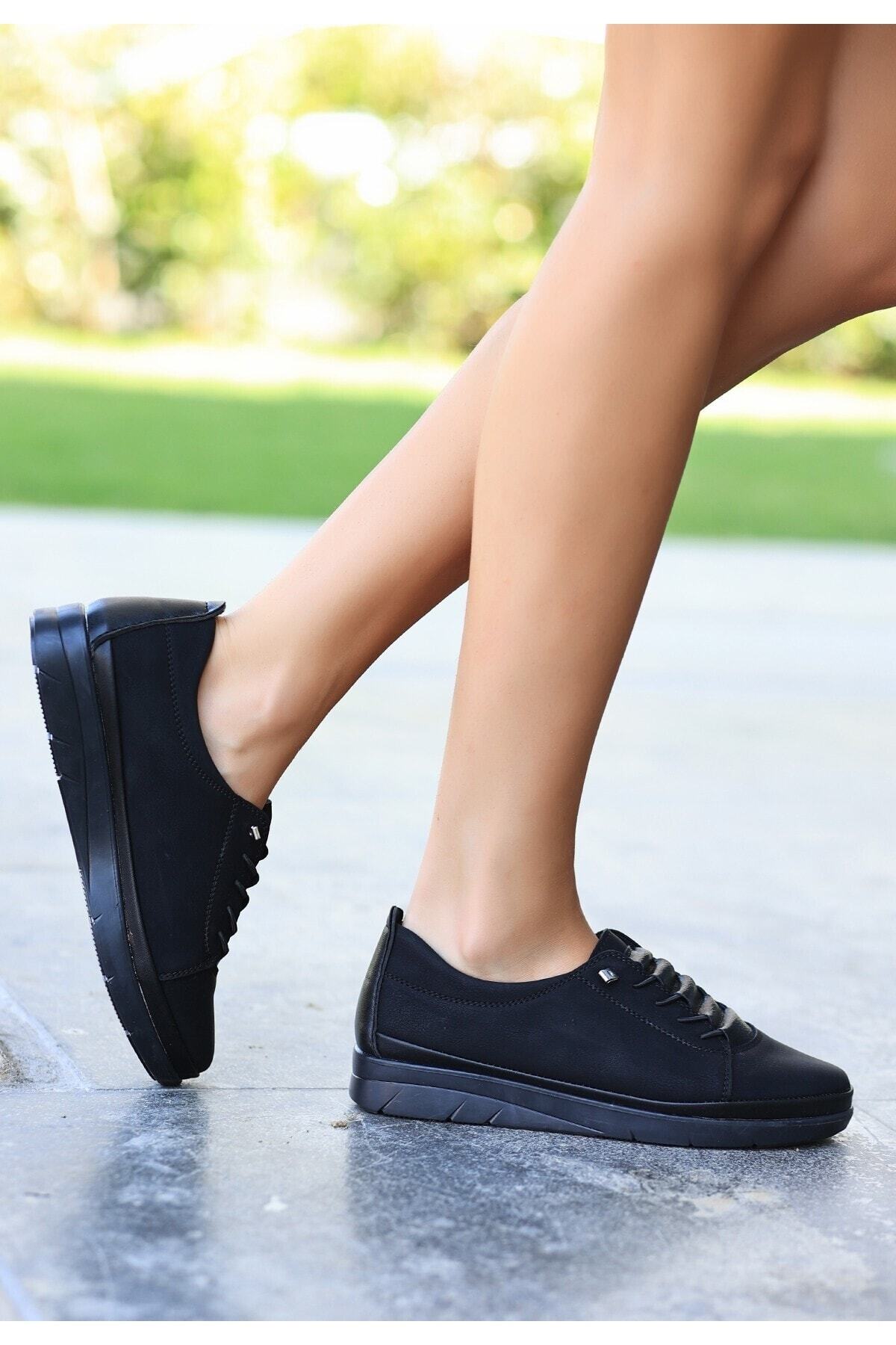 Ax1033 Siyah Nubuk Bağcıklı Spor Ayakkabı