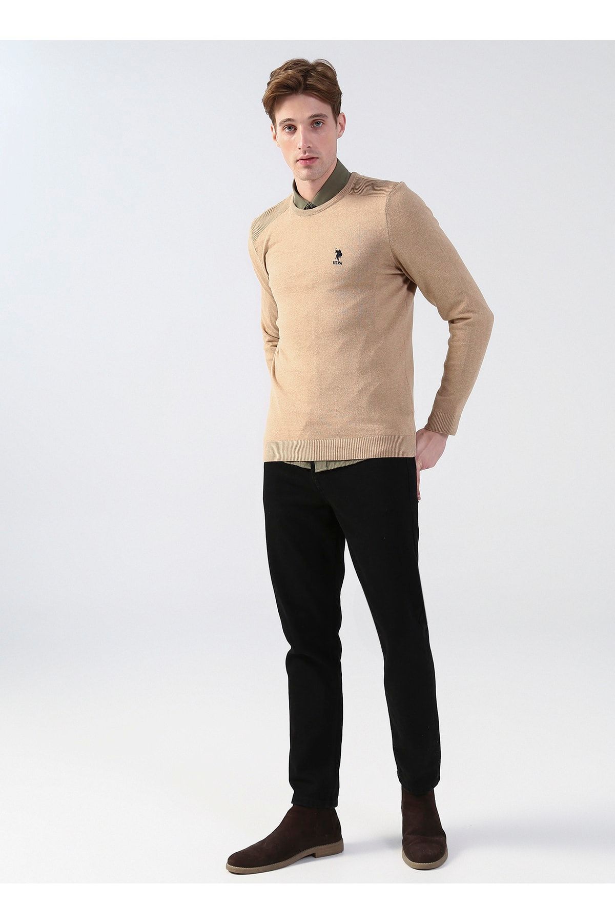 پلیور مردانه یقه برنزه Td01-bsk22 U.S. Polo Assn.