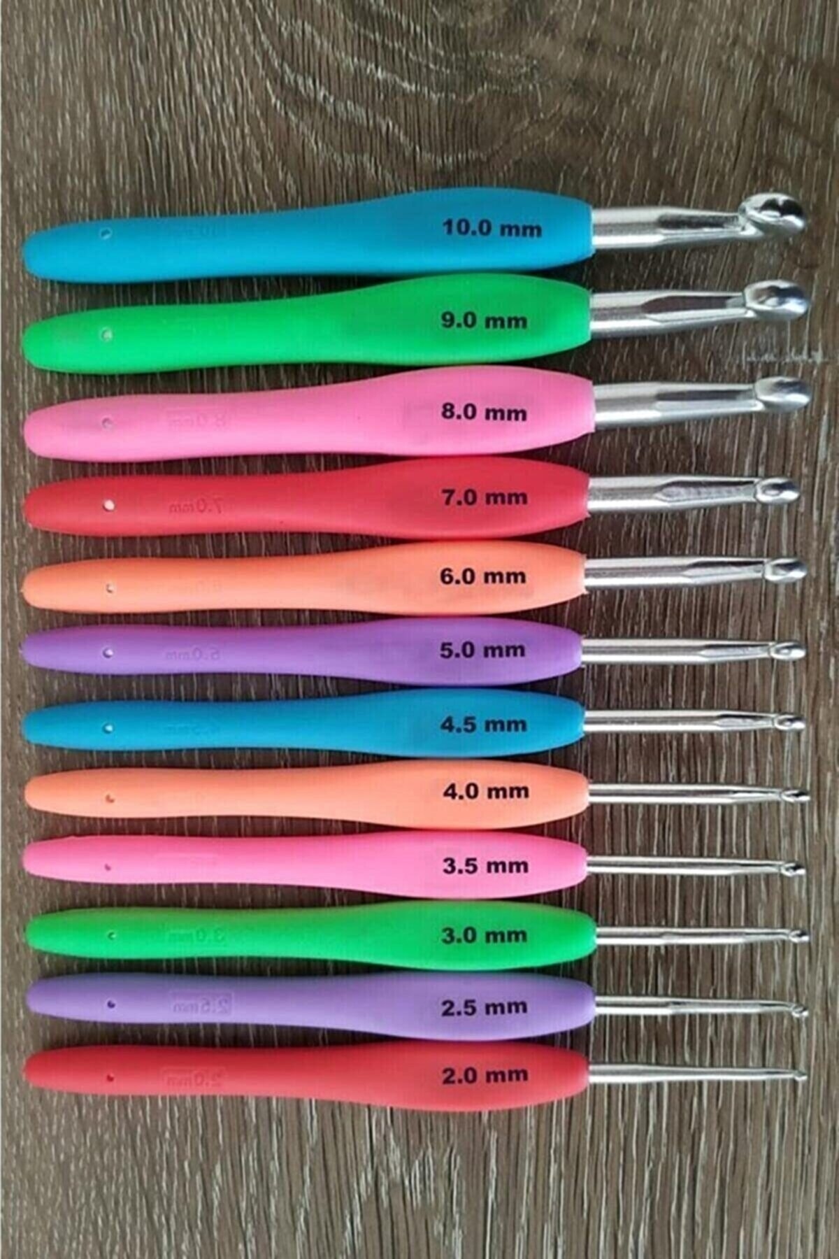 Silicone Handle Crochet Set 12 Pieces (2-2,5-3-3,5-4-4,5-5-6-7-8-9-10 NUMBERS) Silver