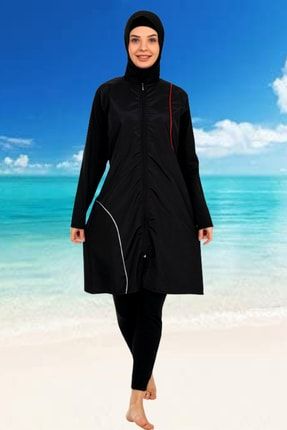 Tam Kapalı Mayo-hijab Swimsuit/1500-6-siyah hijab swimsuit-1500-6-Siyah