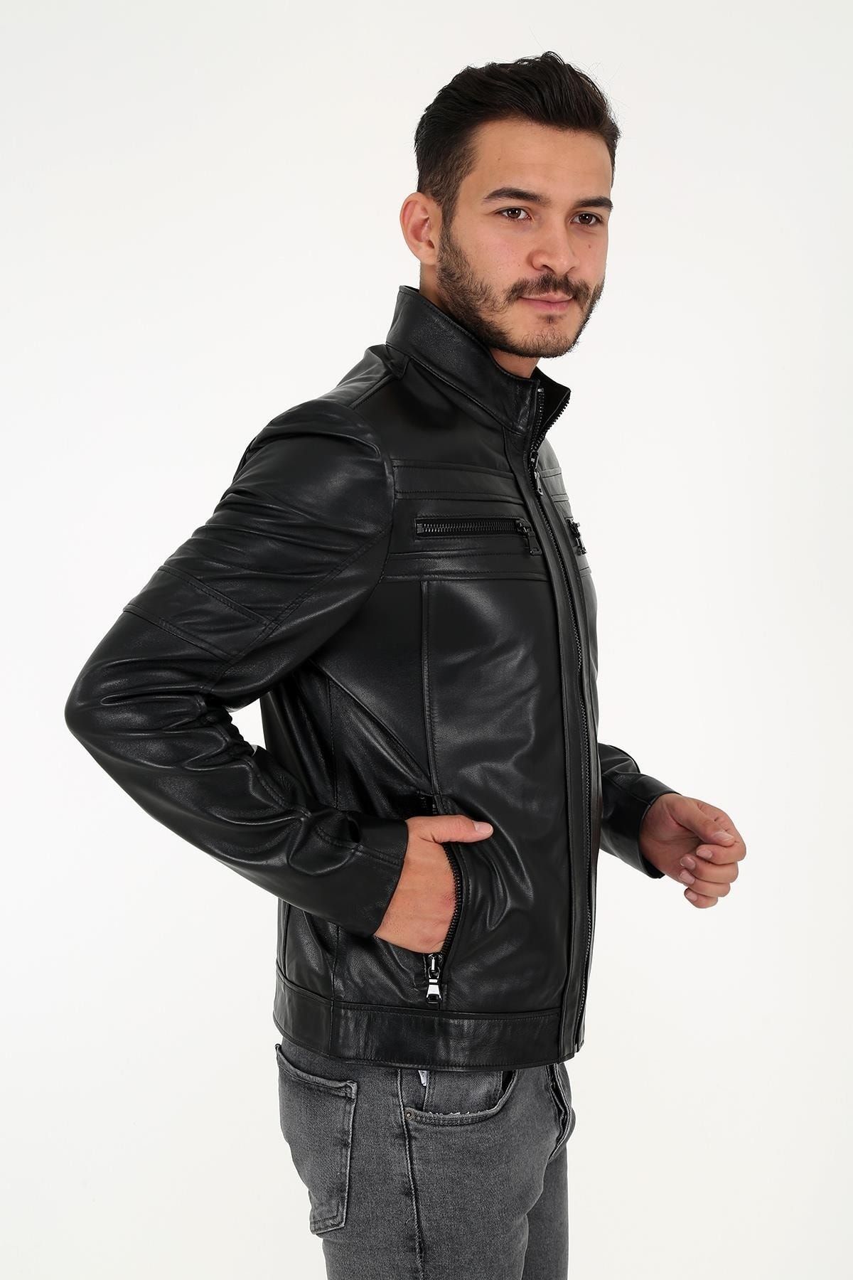 DERİNSS Der101 Hakiki Deri Erkek Siyah Mont IB7857
