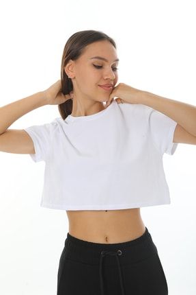 Step Beyaz Kadın Pamuklu Crop Salaş T-shirt TSS60C05