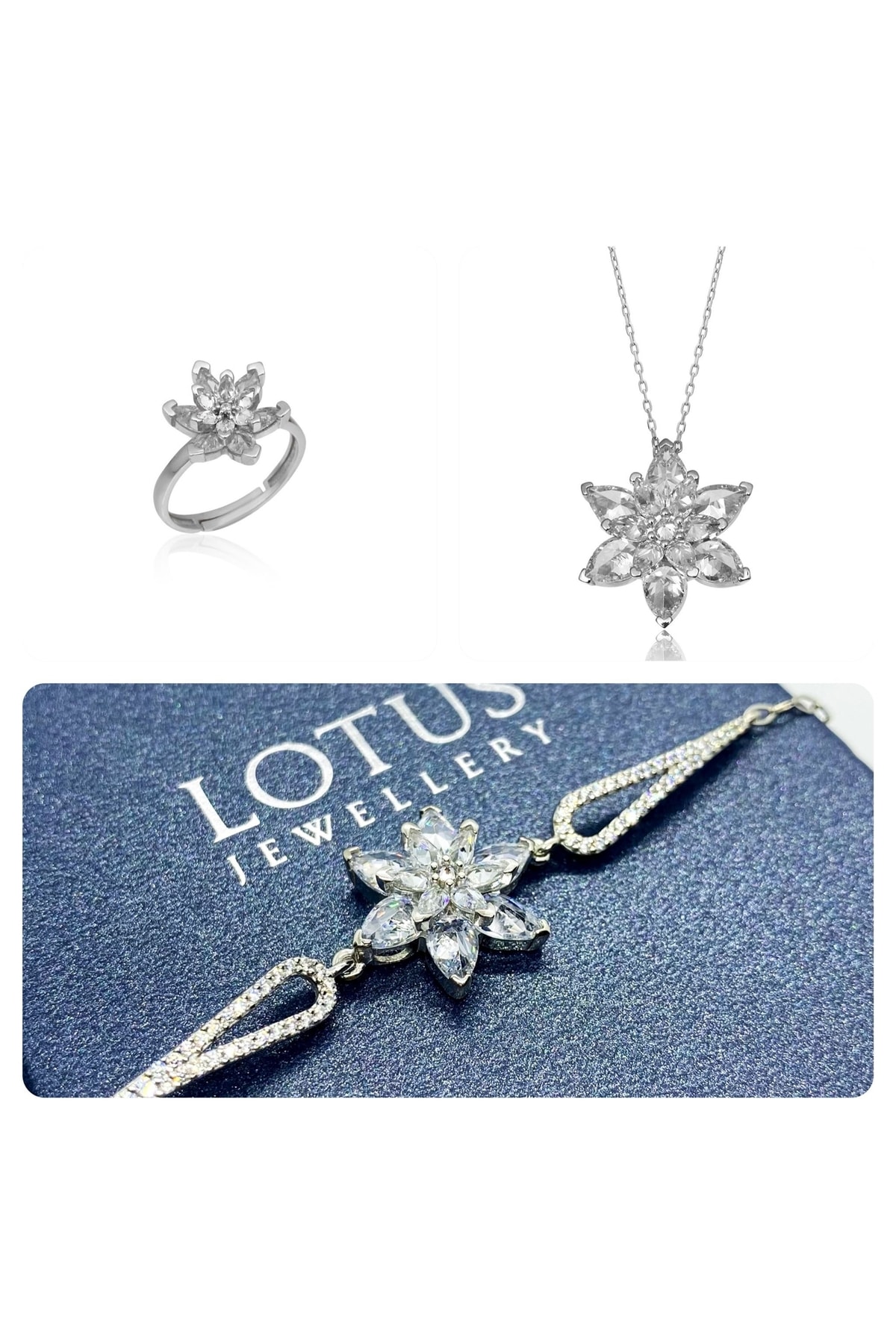 LOTUS JW Lotus Çiçeği Kolye,bileklik Ve Yüzük Seti | 925 Ayar Gümüş Set