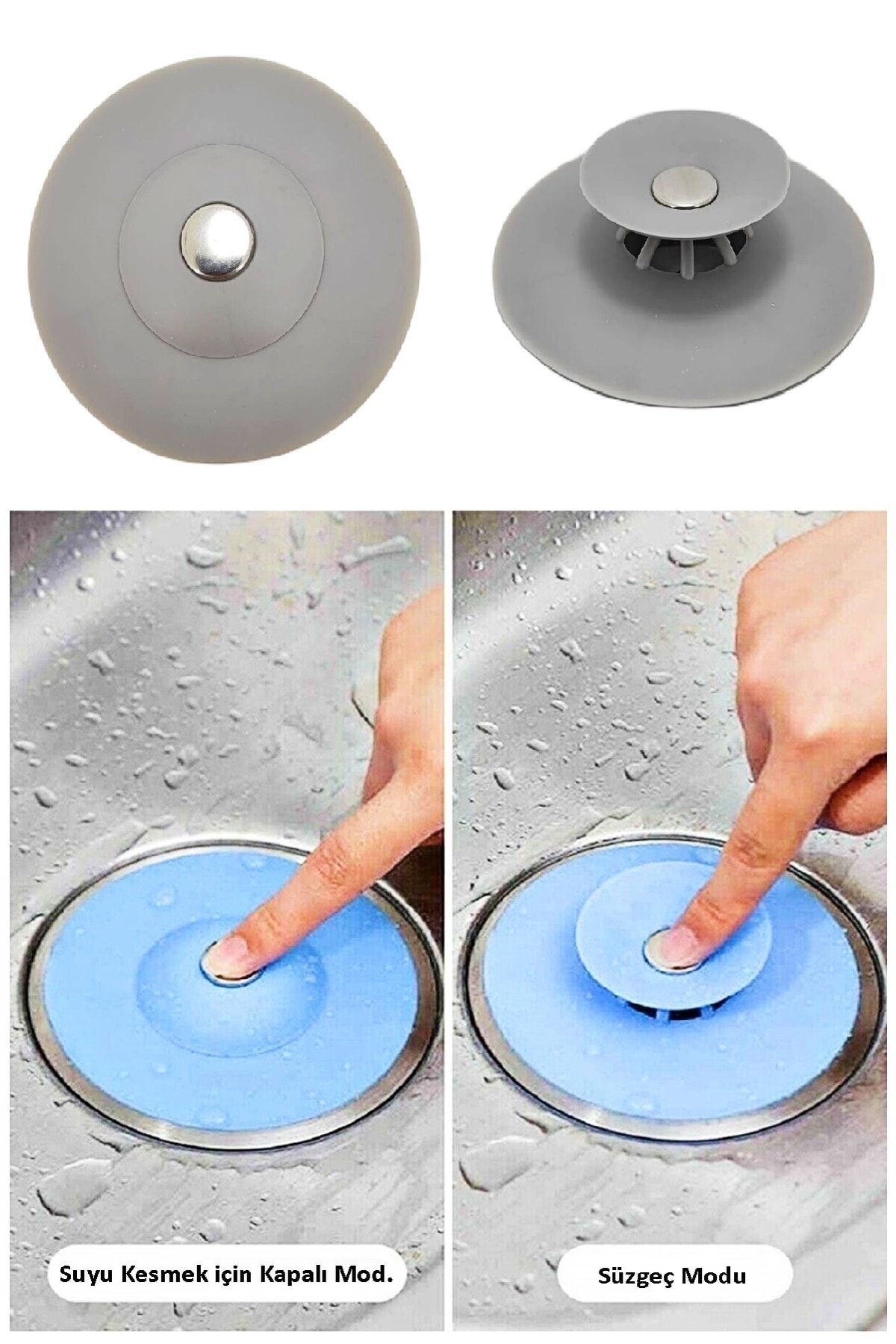 Lavabo Küvet Tıkacı Mutfak Gider Tıpası Lavabo Süzgeci Gri