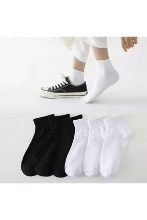 4'lü Siyah Ve Beyaz Renk Bilek Patik Çorap 128