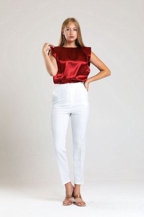 Kadın Yüksek Bel Beyaz Pantolon Q2022Q1002