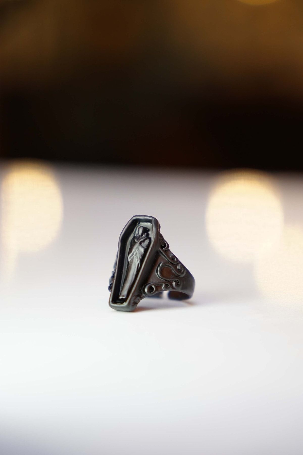 The Collection Antique Coffin Shaped Adjustable Black Ring Trendyol