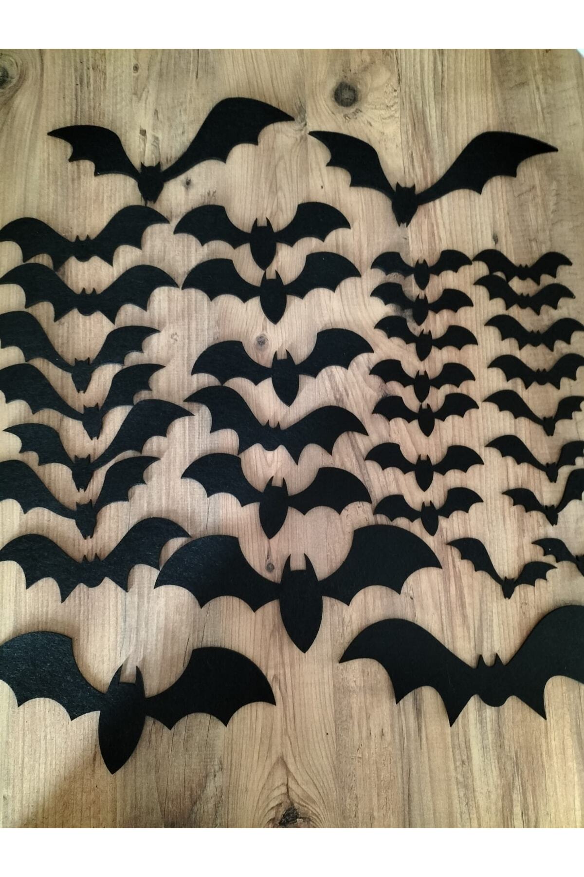 LEYLASER Cadılar Bayramı Halloween 3 Mm Kalın Siyah Keçe Yarasa 36 Adet