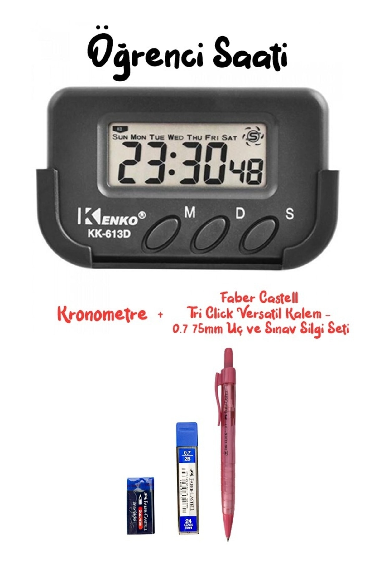 Kenko Pomodoro Öğrenci Saati Kronometreli Ders Çalışma Saati -faber Castell Versatil Uçlu Kalem Seti Pembe