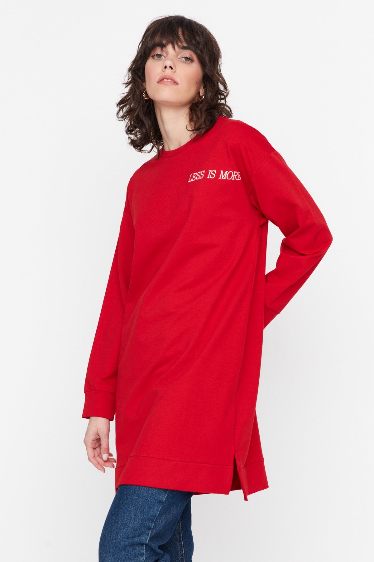 Trendyol Modest Kırmızı Nakış Yazılı Örme Sweatshirt TCTAW23TW00209