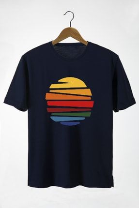 Azurco Oversize Güneş Baskılı Lacivert T-shirt TYC00422993926