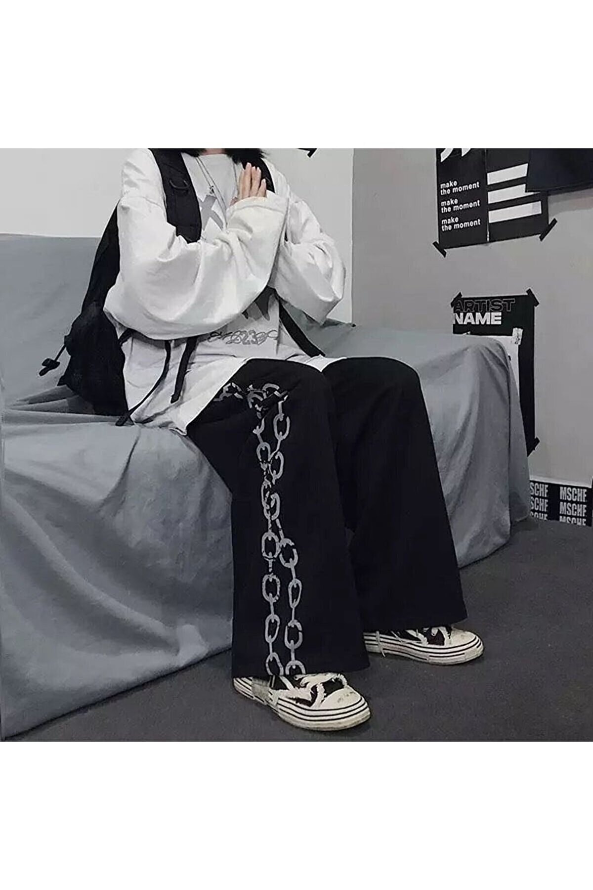 Violon Y2k Gothic Streetwear Chain Print Unisex Eşofman Altı