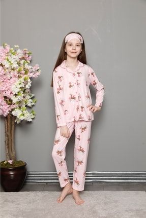 Kız Çocuk Geyik Baskılı Pijama Takımı 4-12 Yaş 13747 GRPCM00013747