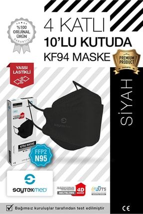 N95/ffp2 Kore Tipi 4 Katlı Siyah Maske Tekli Poşet, Uv Steril (10 ADET/1 KUTU) 1BXYBYKF9