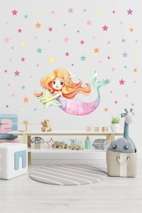 Deniz Kızı Ve Rengarenk Yıldızlar Çocuk Odası Duvar Sticker Seti STCKREKSP057