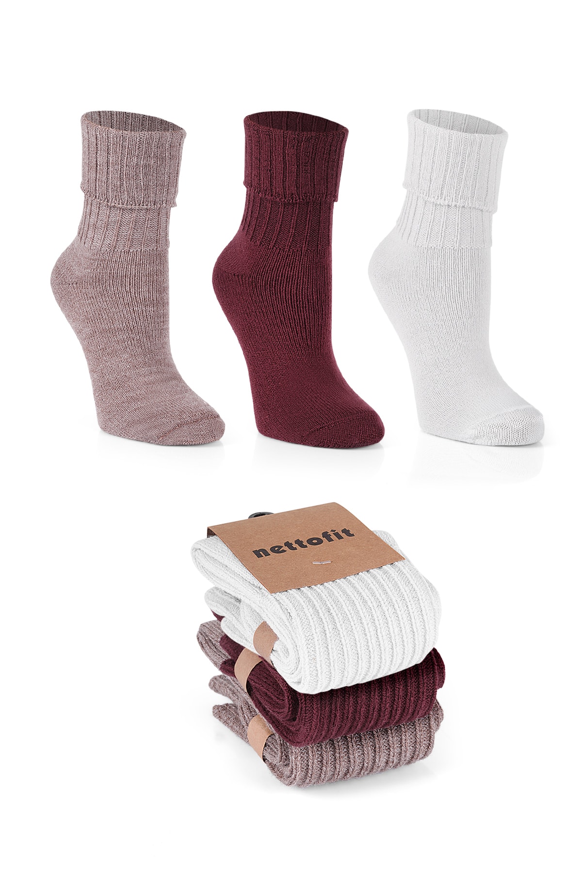 nettofit 3'lü Kışlık Kadın Yün 'lü Uyku Çorabı Soft Touch