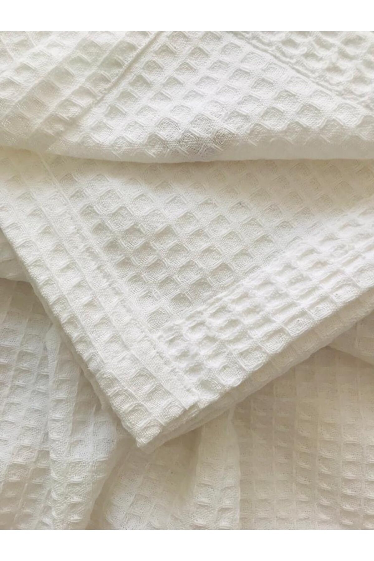 Pedimu Waffle Desen Organik Pamuk Bebek & Çocuk Pike Battaniye Ekru // 183x114 Cm fotoğrafı 3 (önizleme)