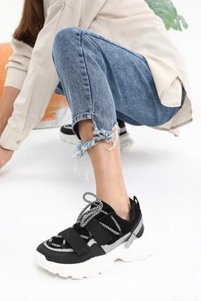 Siyah Beyaz Kadın Hafif Günlük Yürüyüş Sneaker Ayakkabı 21001