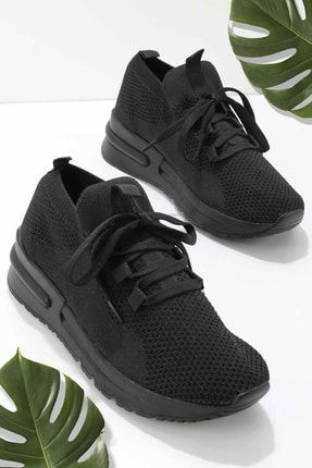 Siyah Triko Kadın Sneaker K01673074782