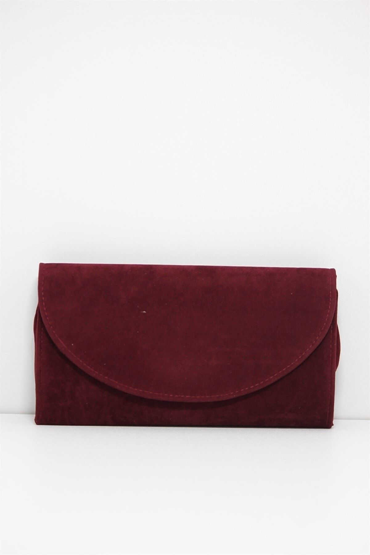 Burgundy suede clutch bag top