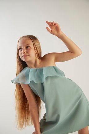 Kız Çocuk Fırfırlı Tek Omuz Elbise (mint) hQspQs300159