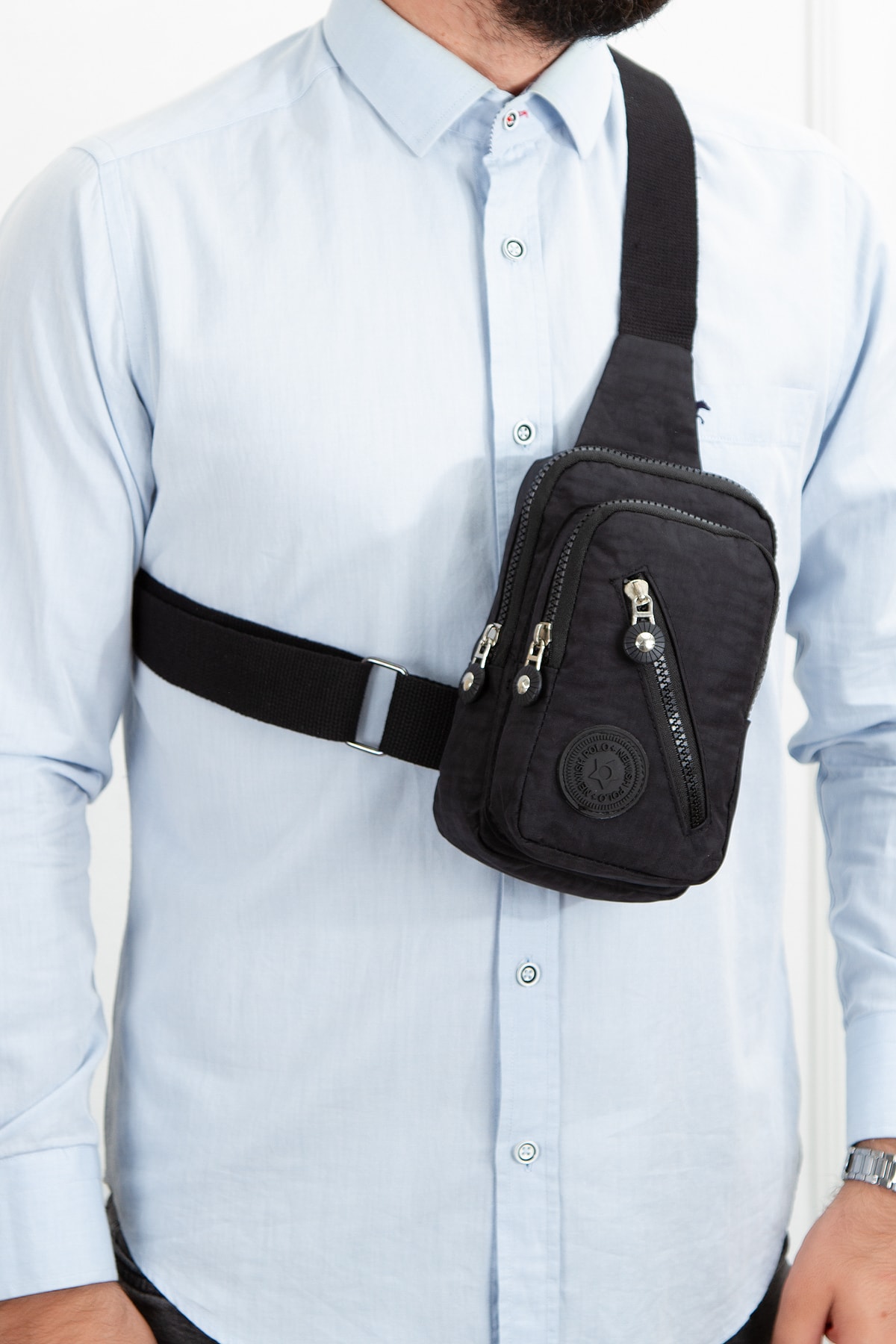 Newish Polo Unisex Çapraz Omuz Çantası Body Bag Freebag Siyah Günlük (en:14cm Boy:27cm) Anahtarlık Hediyeli RN11054