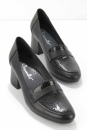 Siyah Baskı Hakiki Deri Kadın Klasik Topuklu Ayakkabı K01531205203