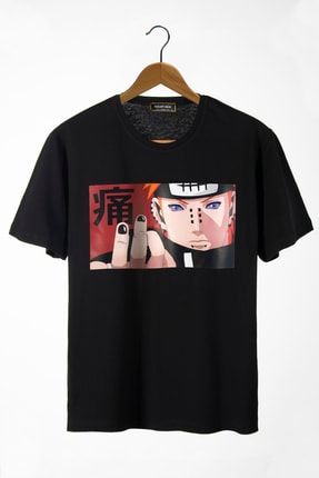 Unisex Siyah Önü Anime Baskılı Oversize Pamuklu T-shirt ORJ-TM-848