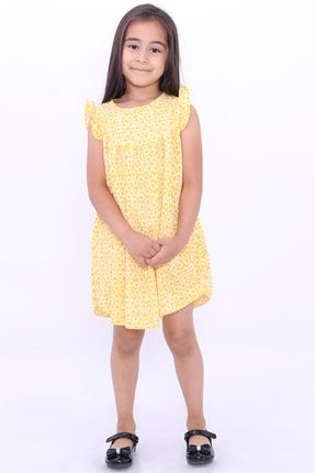 Kız Çocuk Hardal Papatya Desenli 3-10 Yaş Elbise 4808 GRPCM00012440