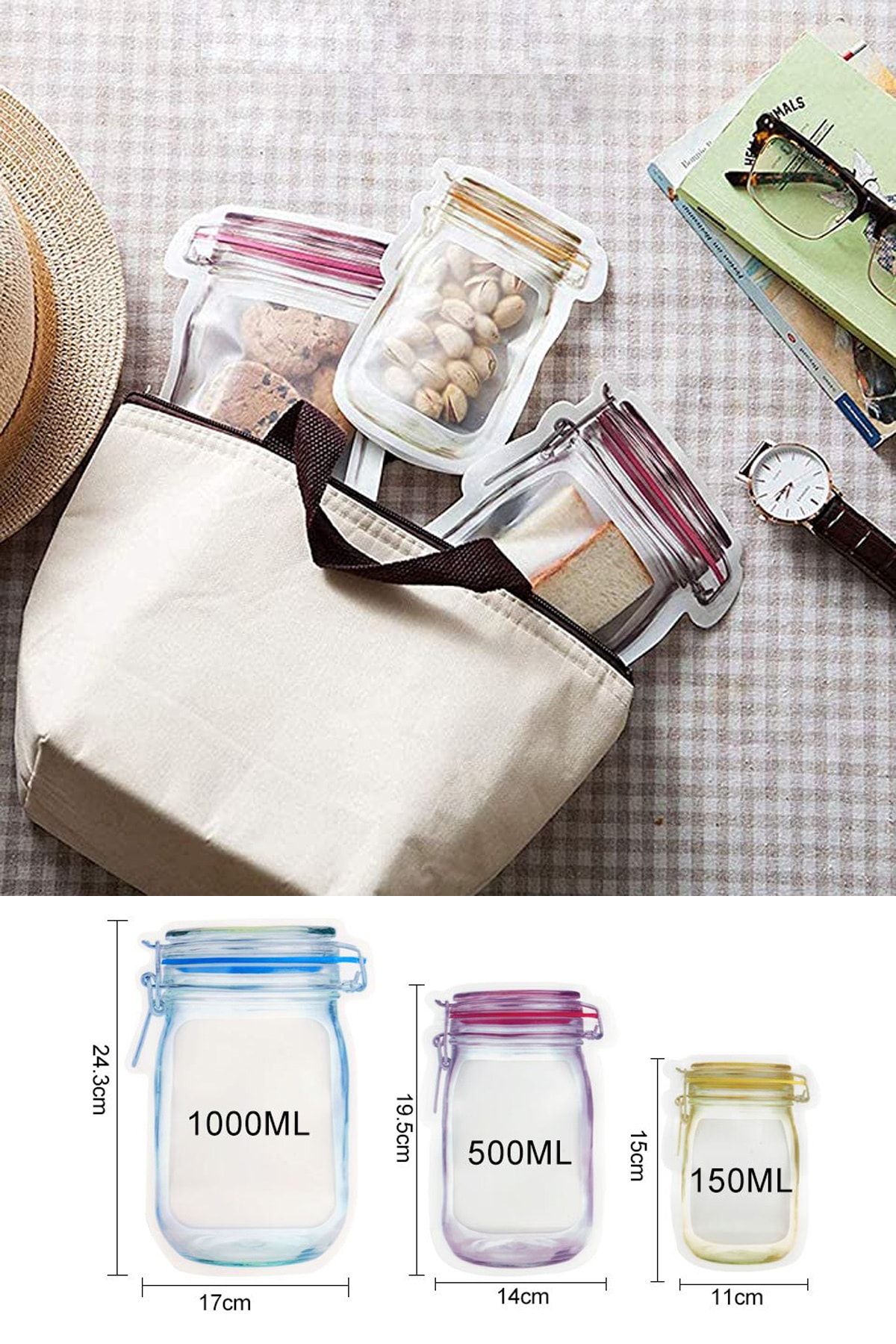 Technojet-Jar Look Storage Bag Sets Refrigerator Storage Container with Lockable Snap Fasteners 6