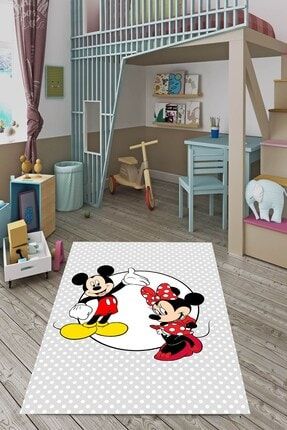 Mickey Minnie Mouse Desenli Dijital Baskı Yıkanabilir Kaymaz Taban Çocuk Odası Halısı MEGC205