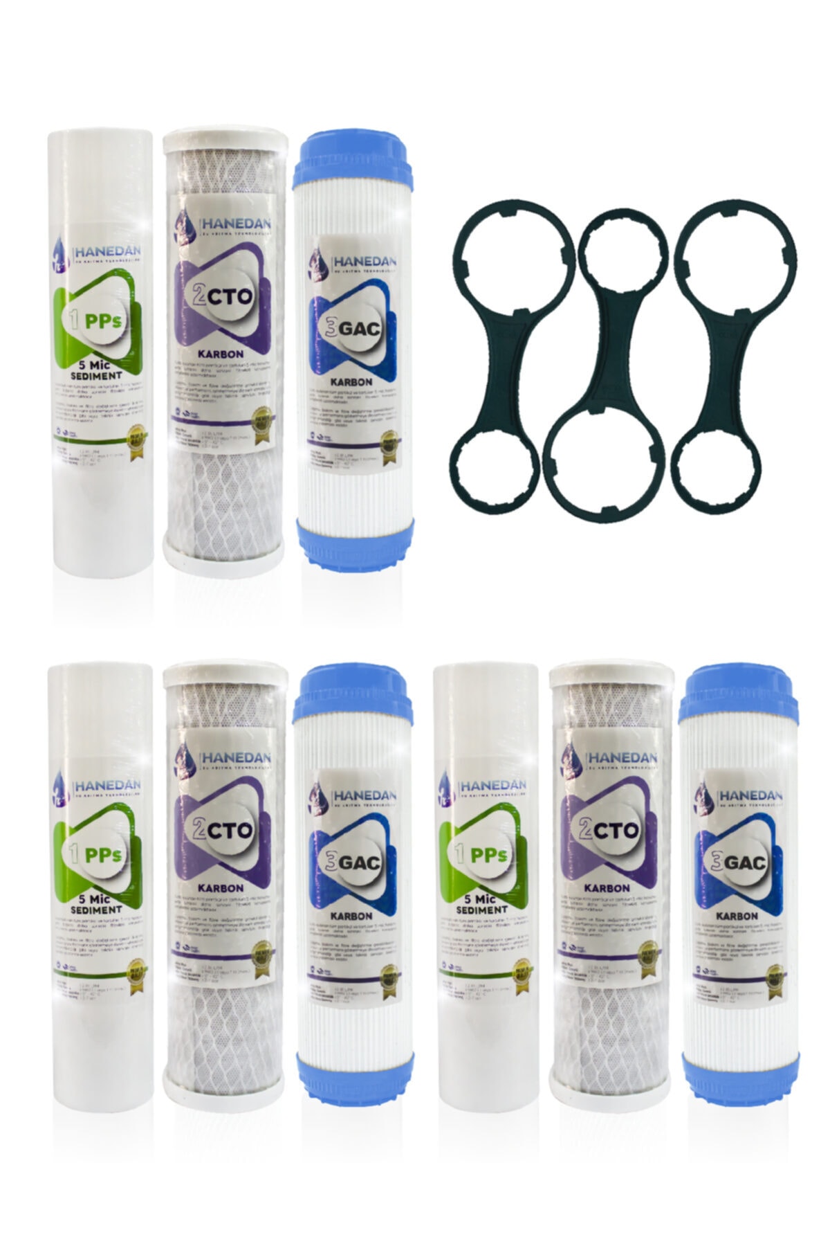 Hanedan Açık Kasa Çift Karbonlu Su Arıtma Cihazı Filtresi 9lı Su Arıtma Ön Filtresi 18aylık Set