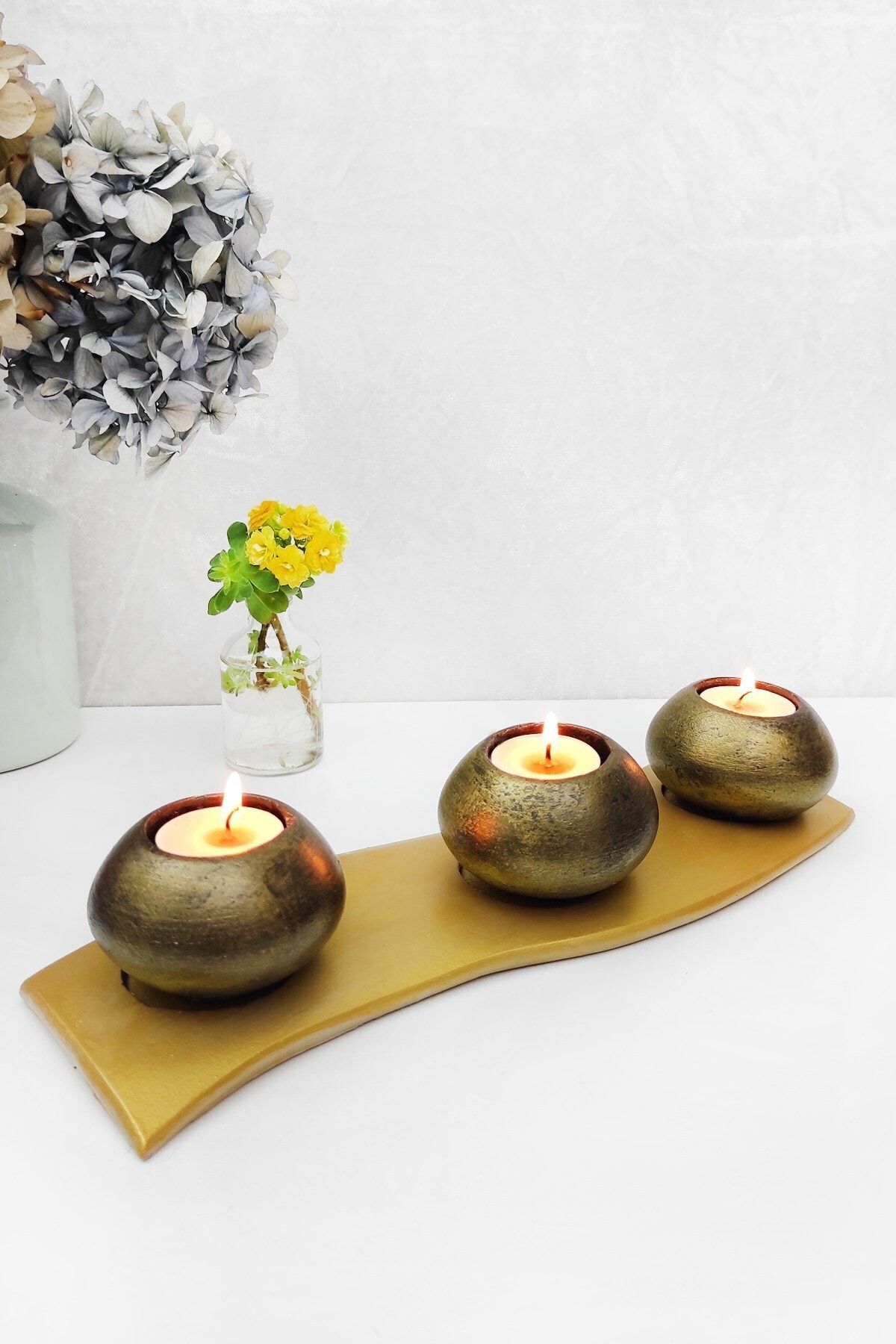 Esafe Home 4 Parça Gold Tabaklı Bakır Beton Mumluk