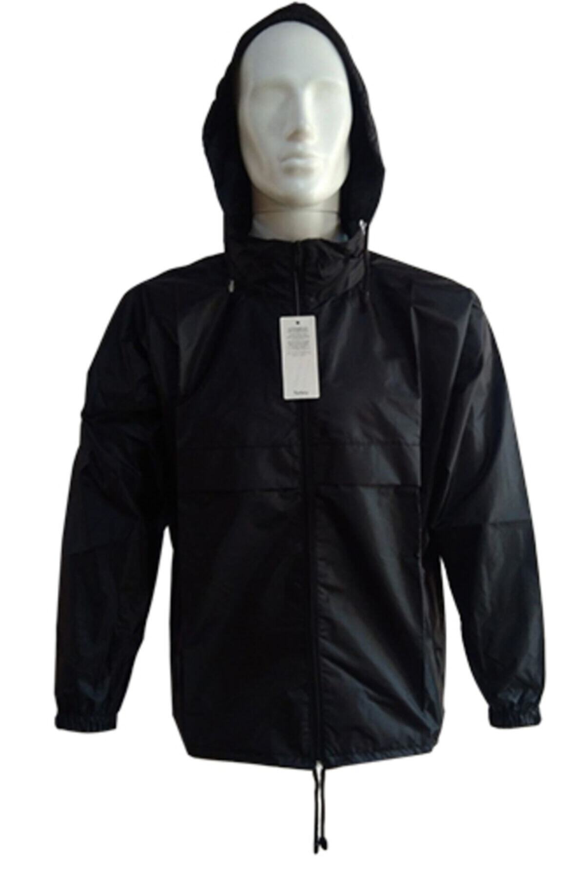 Evox Unisex Siyah Kapüşonlu ve Cepli Spor Yağmurluk -Rüzgarlık