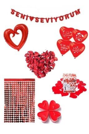 Sevgililer Günü S.s. Açılır Yazı-kalpli Perde-kıvrık Kalp Balon-kuru Gül- Aşk Sözü-10 Kalp Balon-mum 10123kkgünü1