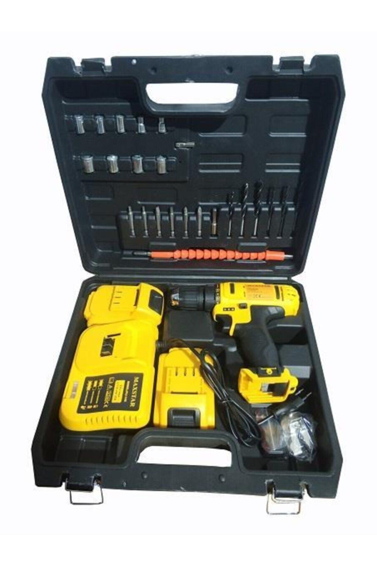 Maxstar 24v 5ah Li-ion Çift Akülü Çantalı Şarjlı Matkap - 24 Parça Uç Seti Akülü Vidalama Seti