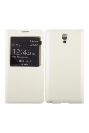 Samsung Galaxy N7500 Note 3 Neo Uyumlu Pencereli Kapaklı Kılıf - Beyaz TY-2835