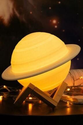Satürn Dokunmatik 3dprint Gezegen Ahşap Stantlı 3 Renkli Usb Şarjlı Gece Lambası satrun315413