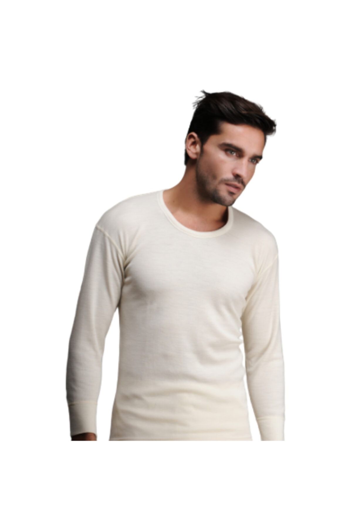 Hasyün Tricou Pentru Bărbați Cu Mânecă Lungă Din Lână Ecru 102 Masculin - M