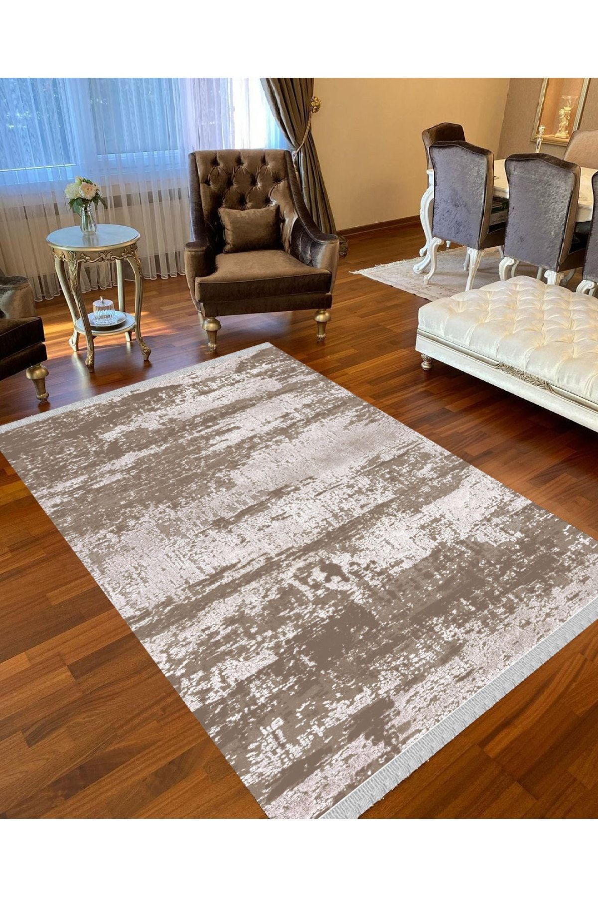 DECOSER HALI Krem Kahve Yıkanabilir Pamuk Tabanlı Kilim 4021