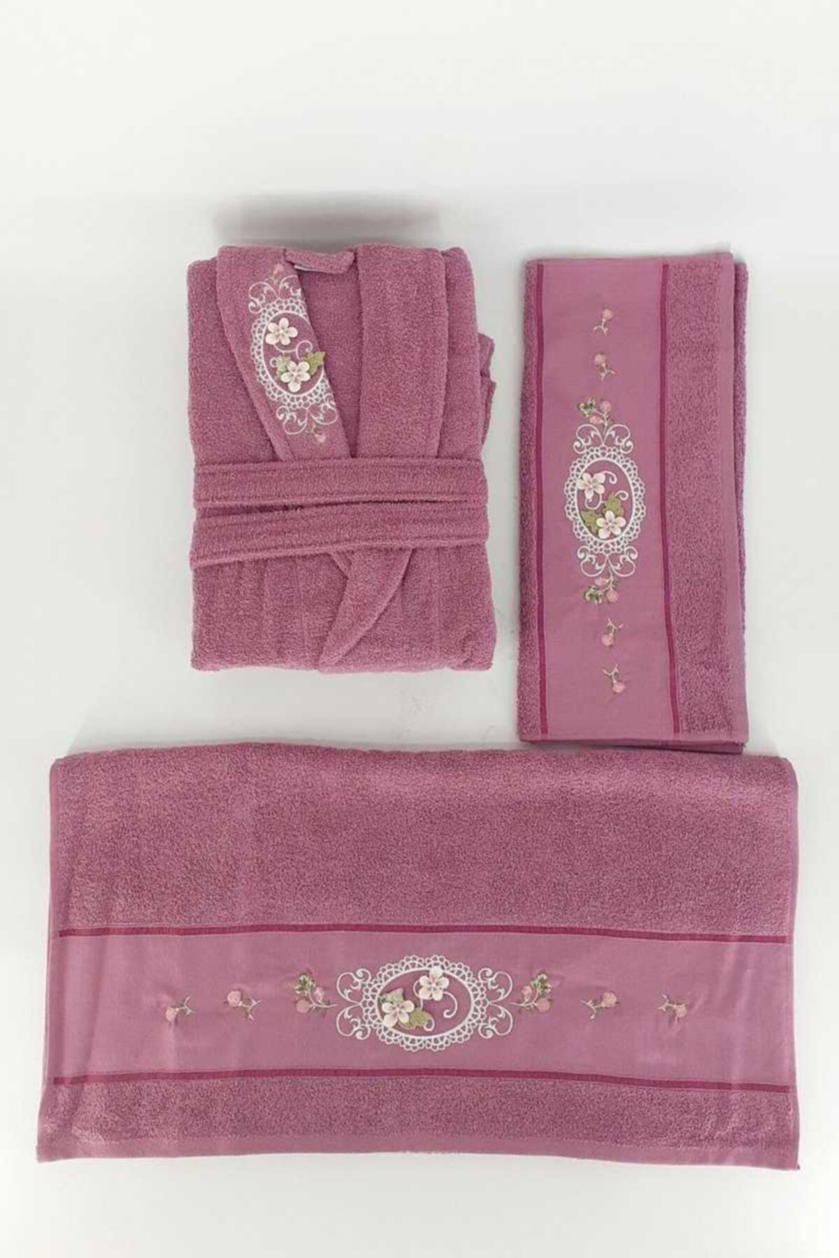 Unisex  Tuğra Nakışlı Yetişkin Bornoz Seti