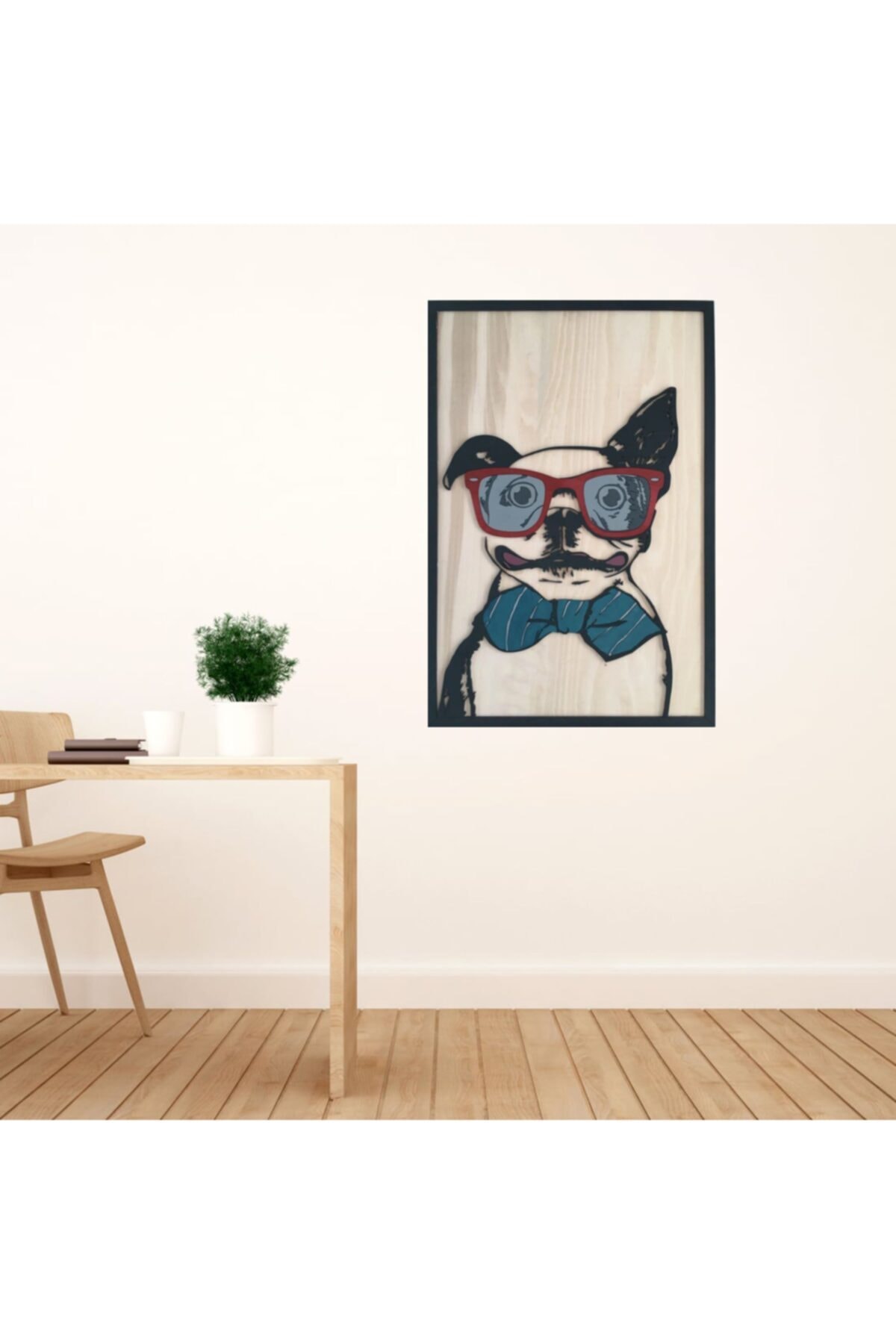 Ahşap Kabartmalı Bordo Mavi Tito Köpek Tablosu