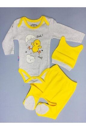 Unisex Bebek Sarı Civciv Baskılı Kostümlü Takım 0254b
