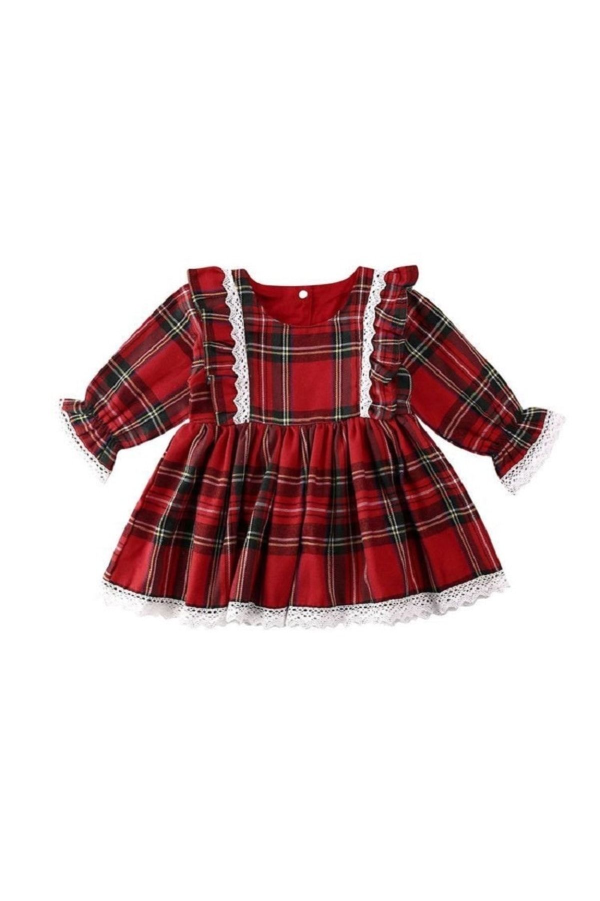 Kız Bebek Ekose  Desen Kırmızı Elbise