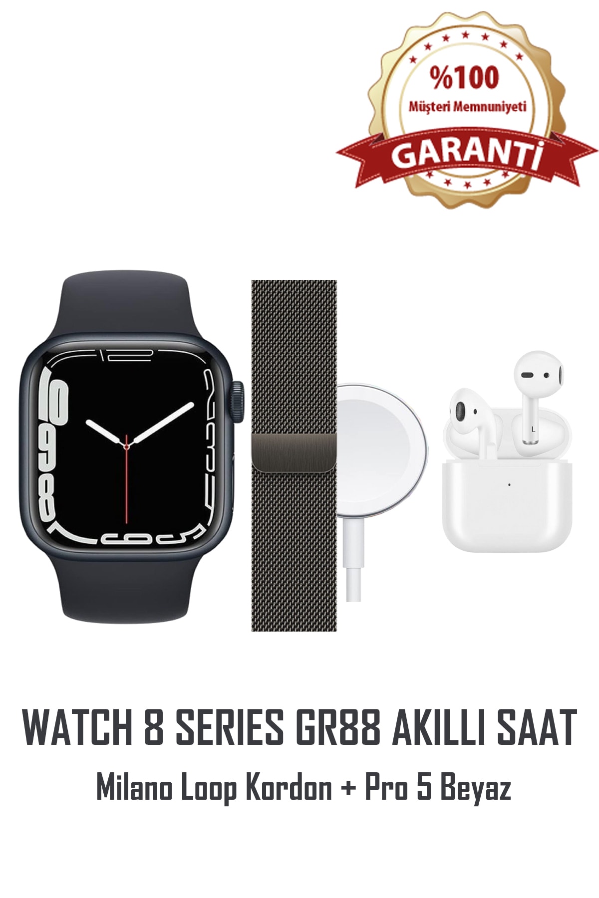 Bayer Watch 8 Series Uyumlu Gr88 Akıllı Saat + Airpods Pro 5 Kulaklık + Milano Loop Kordon
