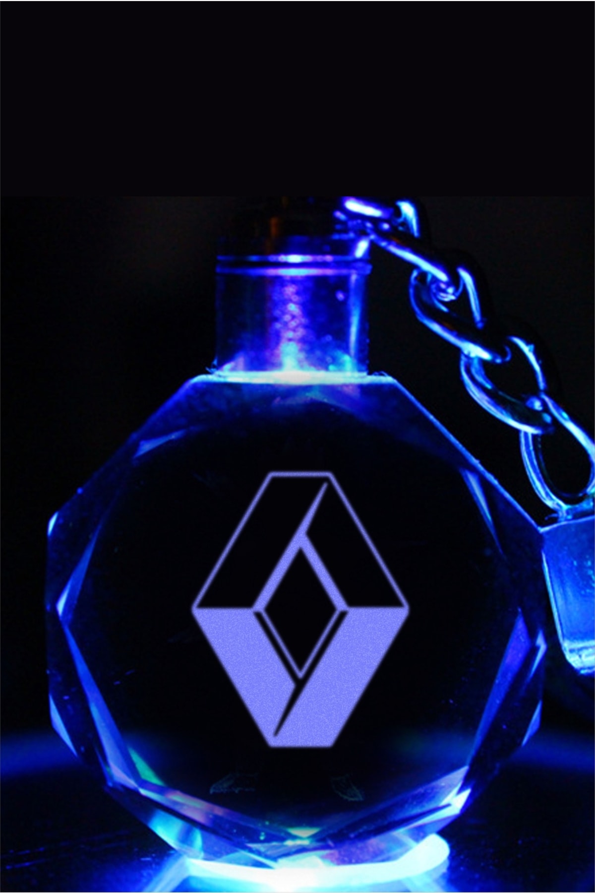 MERTKRİSTAL Led Anahtarlık Renault Logolu 2d Patlatma Kristal Led Işıklı Anahtarlık, Araba Anahtarlığı